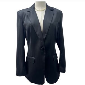Black Blazer Satin‎ Finish Long Sleeve Business Casual Jacket